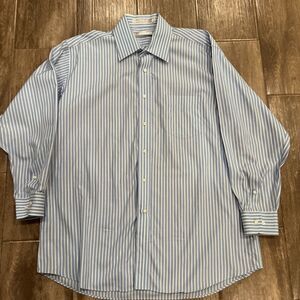 Forsyth Of Canada Men’s Blue & White Striped Dress Shirt Cotton Size 16.5
